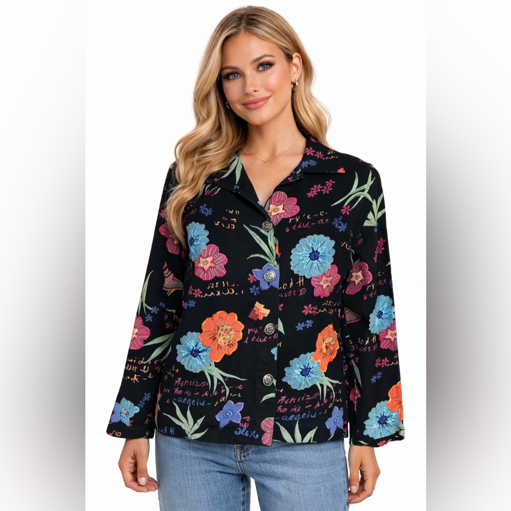 Vintage Mirasol Floral Button Up Jacket Cotton Novelty Blazer